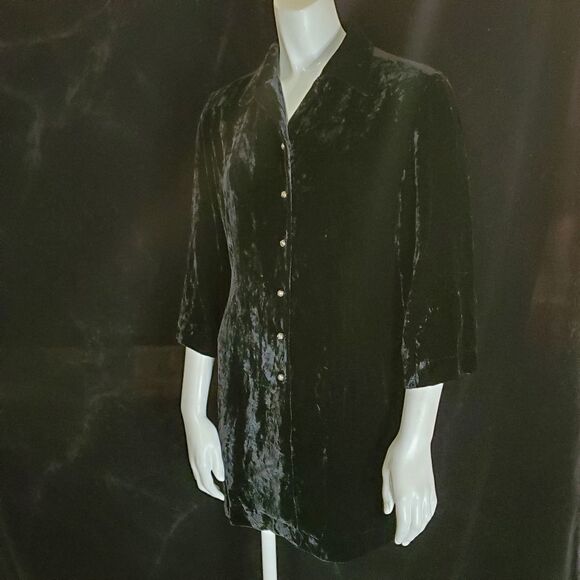 J. Jill Black Velvet & Lace Button Down Shirt (S) - Picture 1 of 5